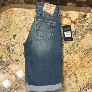 True Religion Women's Riley Knee Length Blue Jeans Short Size 25